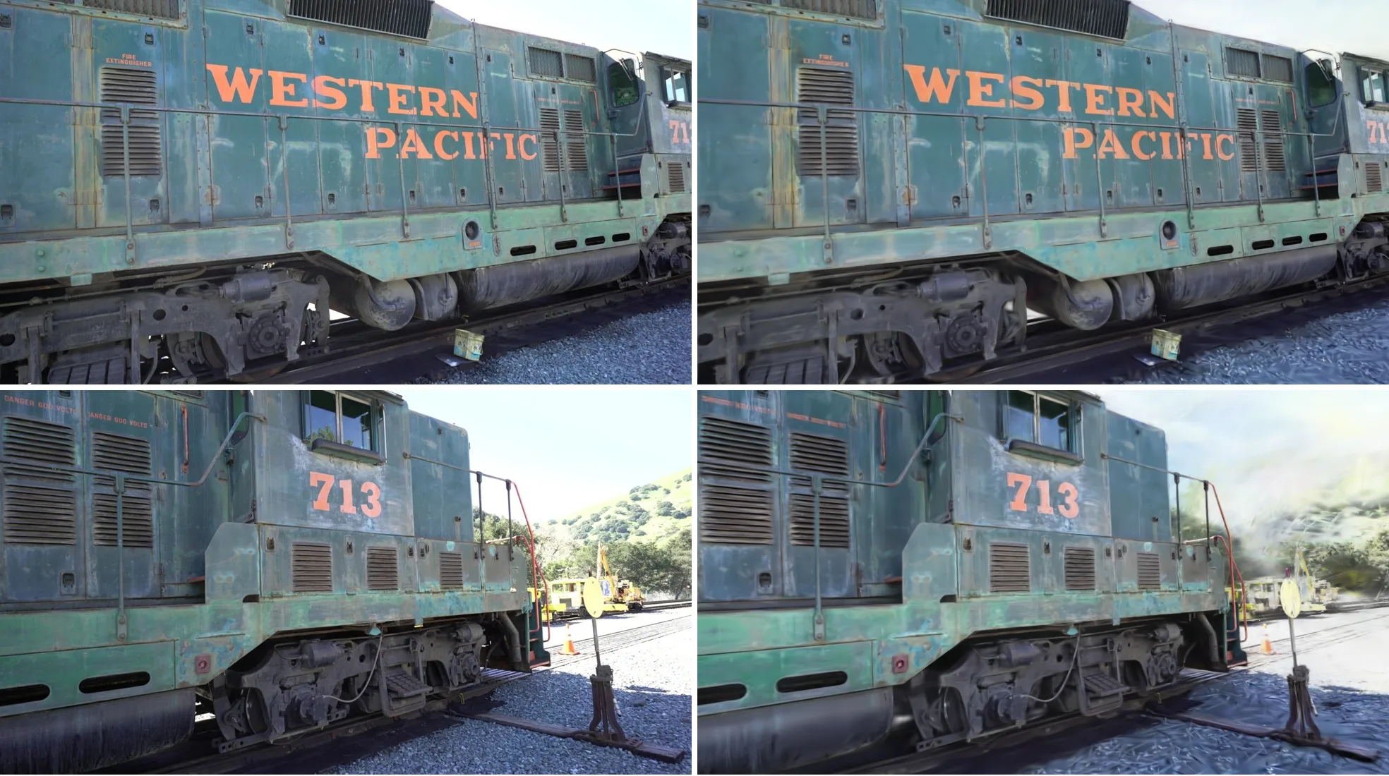 Train scene, best and median views compared against the source photographs